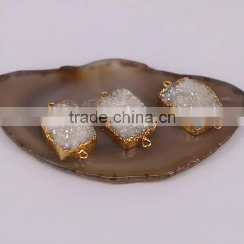 White AB / Purple / Black Druzy Quartz Stone Connector Beads, Rectangle shape Gold plated Crystal Drusy Gem stone Beads