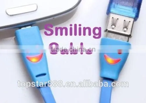 1m USB 3.0 cable Smile LED USB Charger Cable for android phones