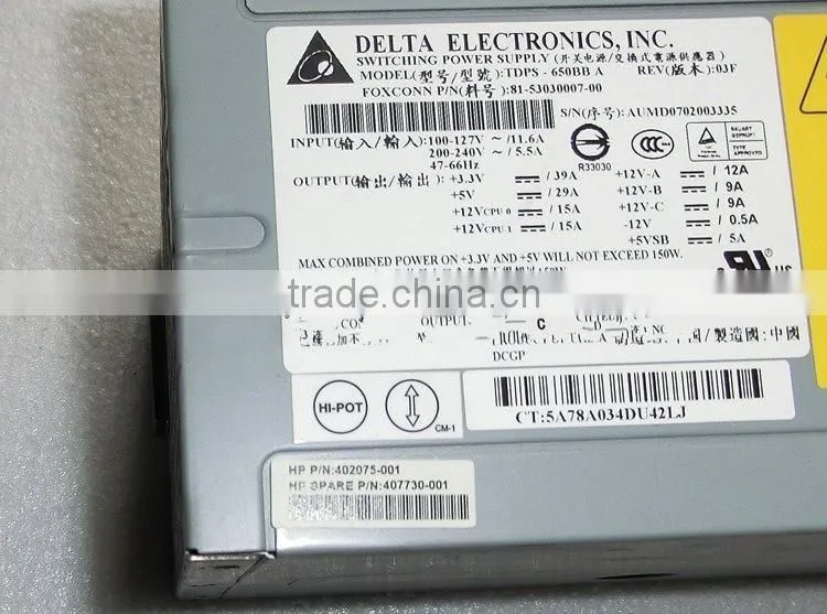 407730-001 402075-001 TDPS-650BB A 650W ML150 G3 Power Supply for ML150G3