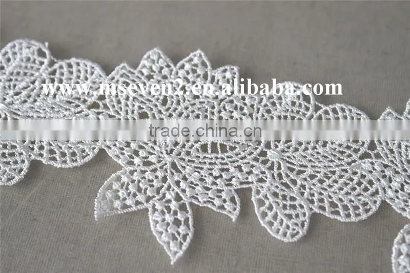 reasonable price polyester net lace trim ,rhinestone lace trim in white non- elastic lace trim for clothing making