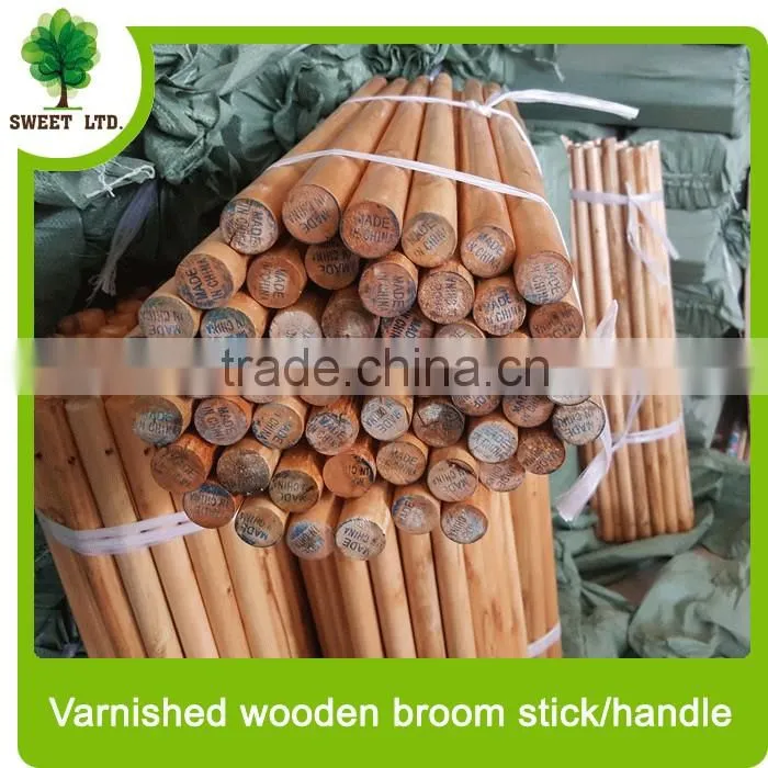 Top popular China supplier varnished wood mop handle /broom stick with cap