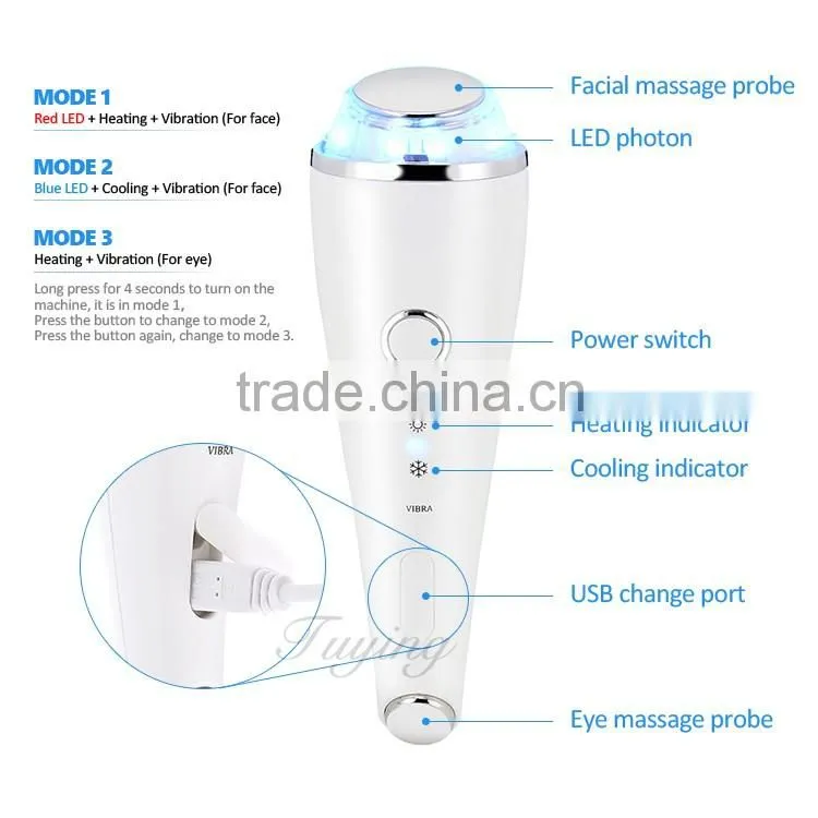 Warm and cold photon LED Vibration facial care beauty machine