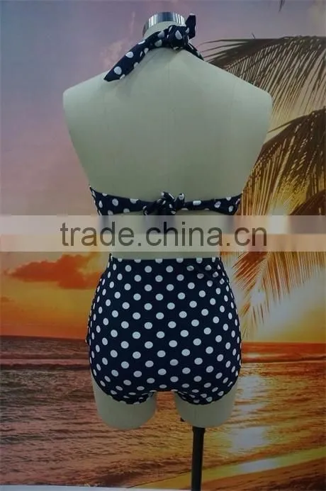 2016 Dot Print Halter High Waist Bikini For Mature Women