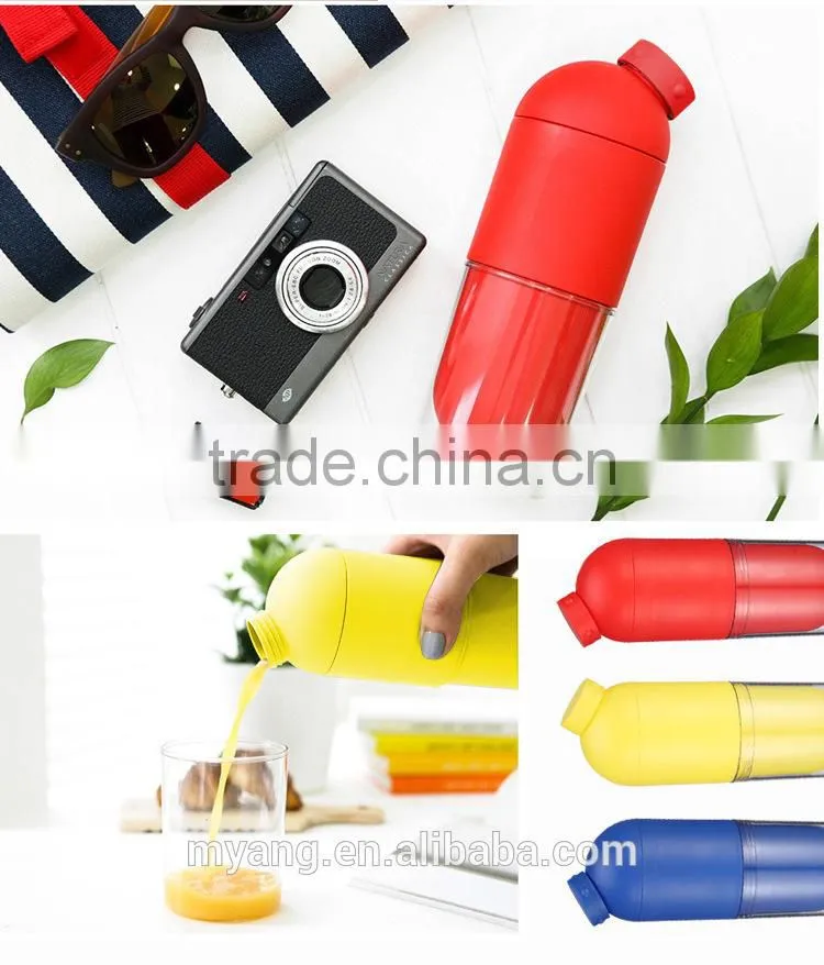 Easy drink Sports Portable plastic Corn Capsule bottle with Cup / environmental protection cup/plastic water Korea