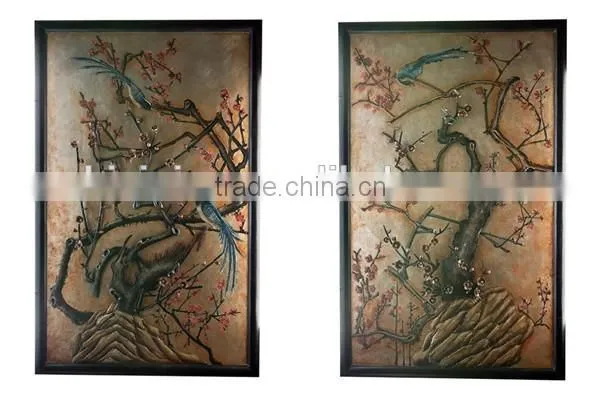 Noble Hand Painted Elephant Pattern Wall Painting, A Pair of Decor Wood Hanging Wall Picture, Classical Drawing Hanging Wall Art