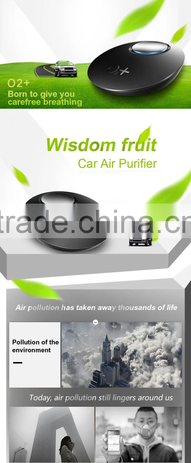 Portable O2+ mini auto car use air purifier high quality car air purifier clearner