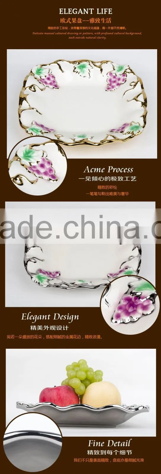 Stock golden vase ceramic dinner plate with grape design ceramic plates dishes