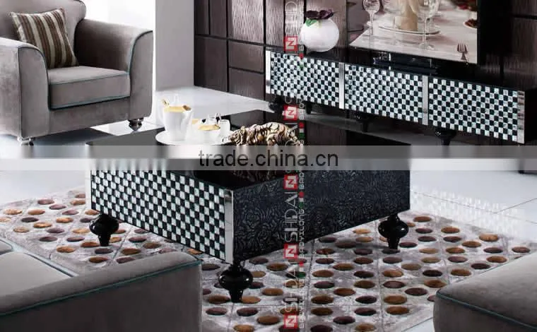 black tempered glass coffee table, TV Cabinet