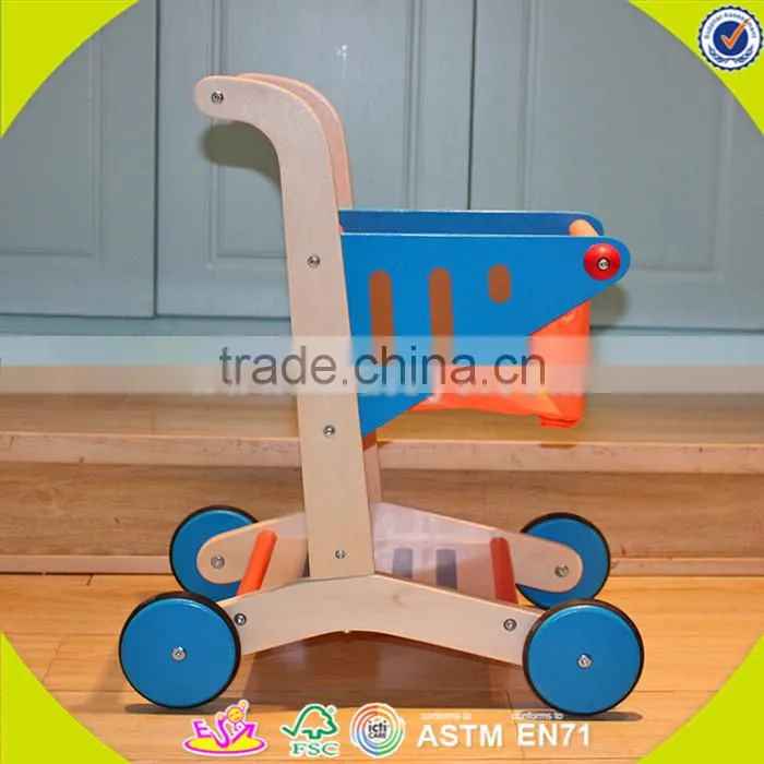 wholesale cheap children wooden push toy shopping cart funny kids wooden toy shopping cart W16E016-S