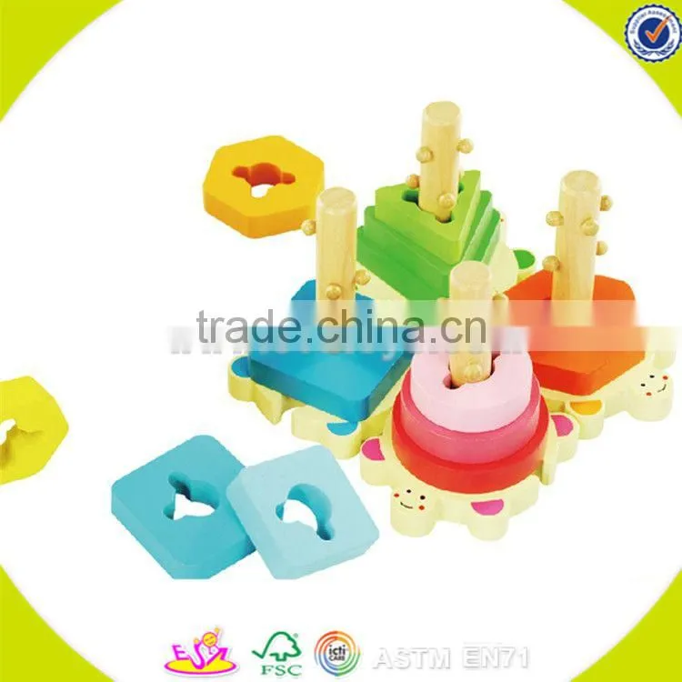 wholesale colorful kids stacking wooden geometric blocks educational children wooden geometric blocks game W13E064