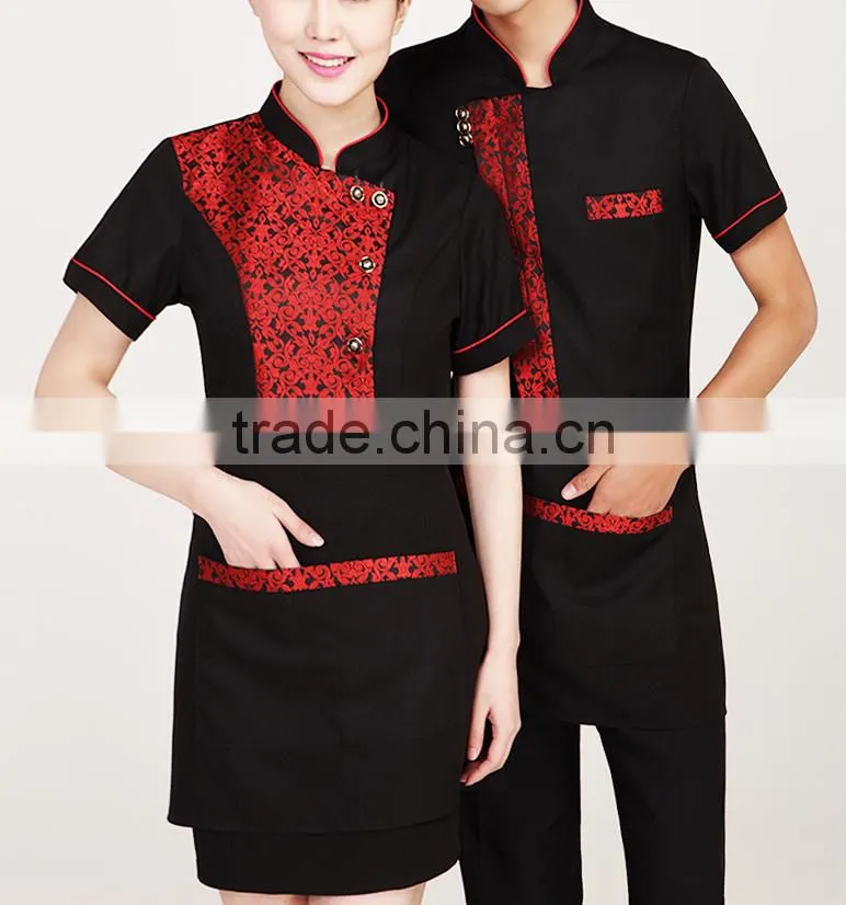 OEM new design Chinese hotel restaurant uniform waiter waitress uniform