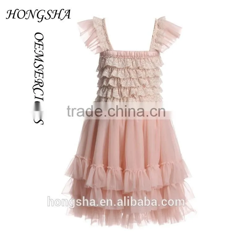 Blush Pink Ballroom Lace Tulle Dress Removable Overskirt Baby Girl Wedding Bridemaid Dress HSD7835