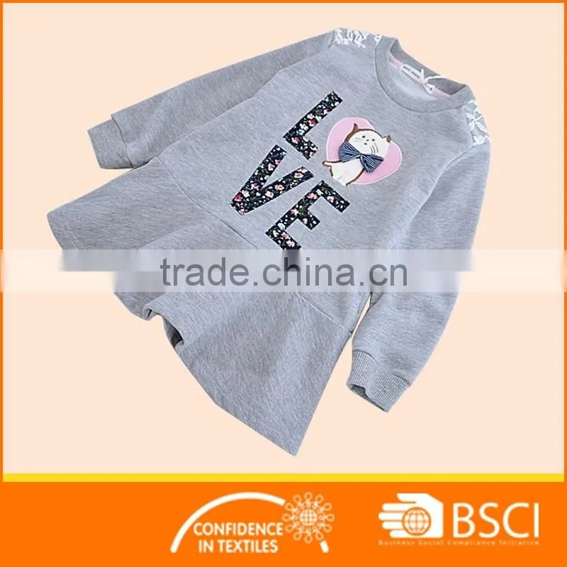 2-8 Y Custom Design Long Sleeve Girls Shift Dress Spring/Autumn Fleece Dress