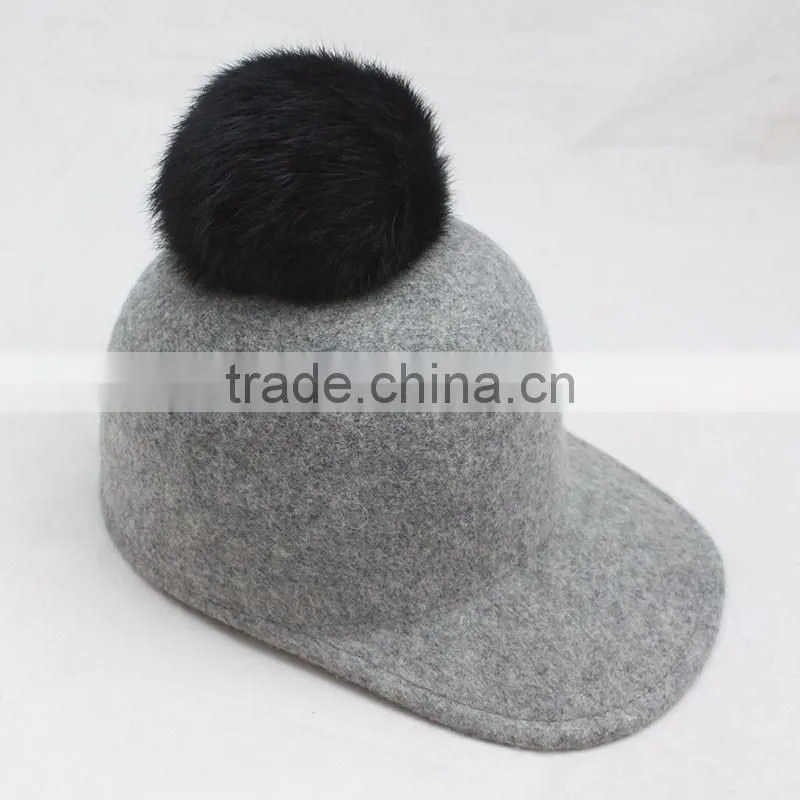 Myfur Genuine Soft Fox Body Fur Pom Pom Elegant Adults Unisex Felt Fedora Hat