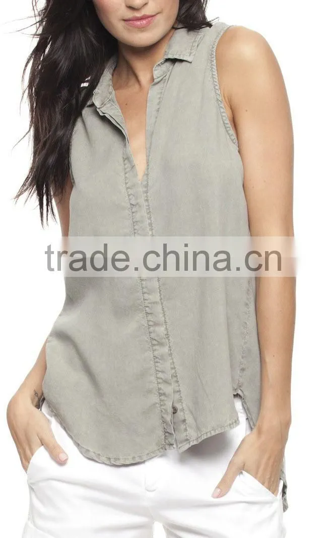 2015 Sleeveless Button Back Shirt latest design beach apparel womens fashion tops