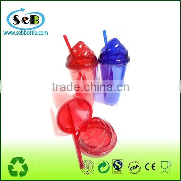 High Quality Summer Drinkware Wholesale Double Wall Plastic Tumbler with Straw Lid