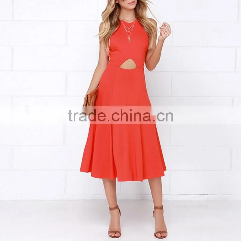 New Style Women Sleeveless Solid Color dress Ladies Summer Casual Party Evening Midi Dresses