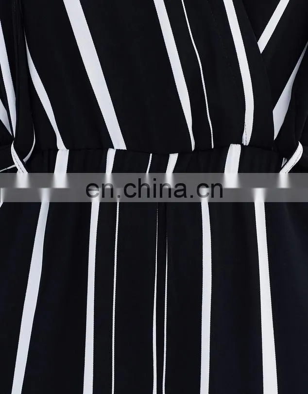 Cheap Wholesale Custom Printing One Piece Jumpsuit Stripe Wrap Autumn Women Fashion Jumpsuit
