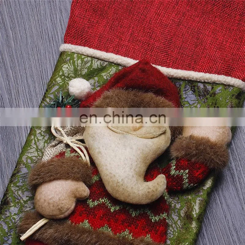 43CM Large 3D Green and Red High Quality Home Decoration Gift Christmas Stockings with Christmas Grass - Santa Claus