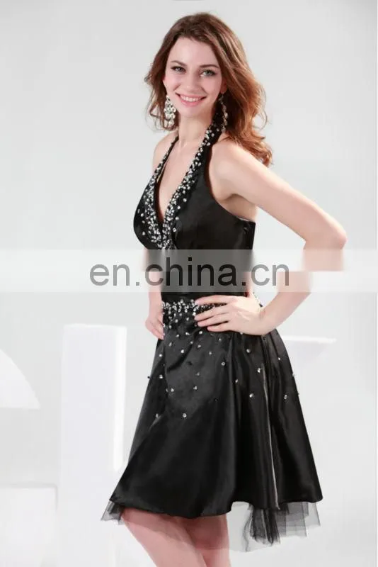 Grace Karin Sexy Women Backless Golden and Black Color Halter Cocktail Dresses CL4416