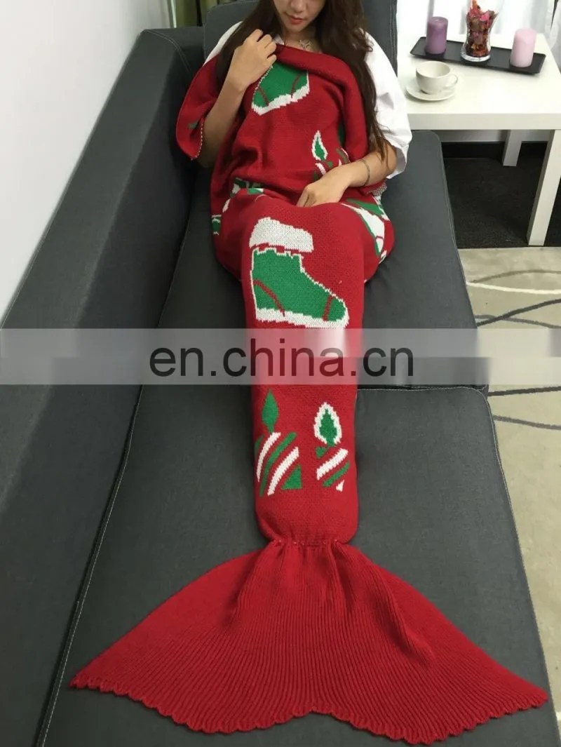 High quality knitted cotton crochet christmas mermaid blanket fish tail blanket