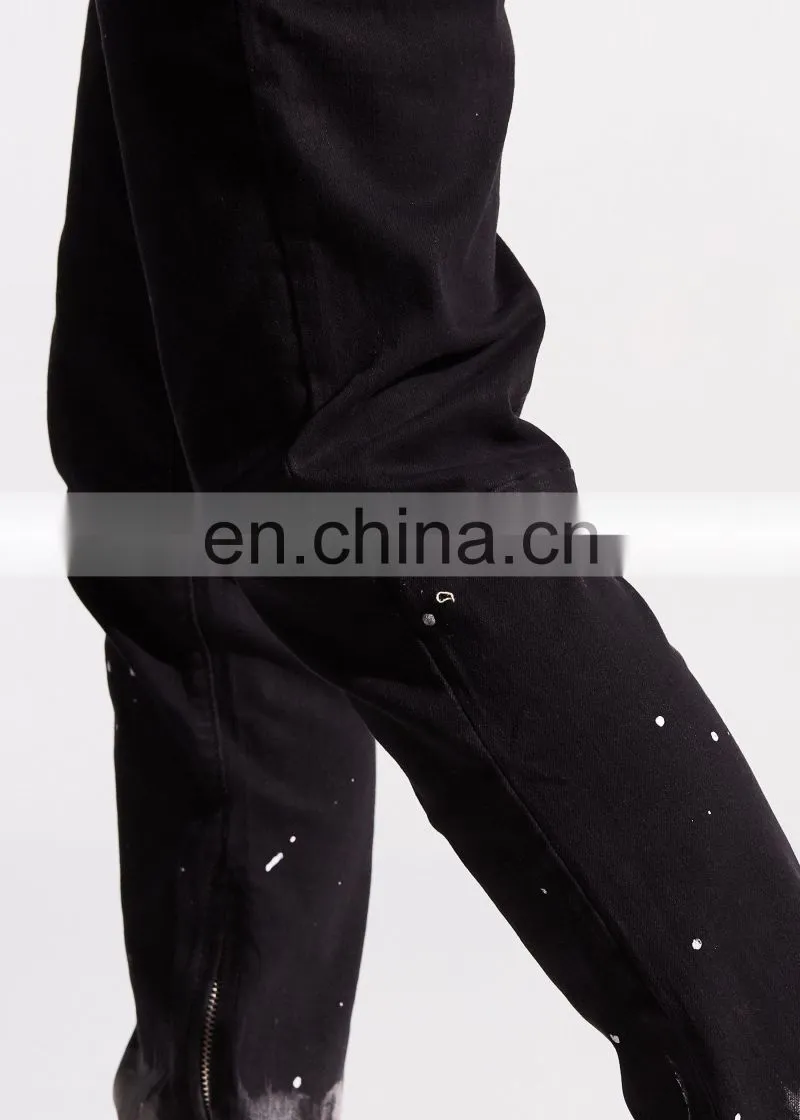 DiZNEW PAINT CUSTOM LOGO BLACK BULK MENS JEANS FOR MEN