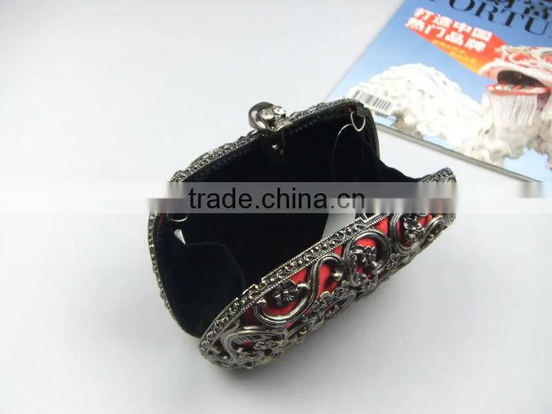 NEW Chinese Style Antique Brass Decorative Pattern Metal Evening Clutch Bag With Chain