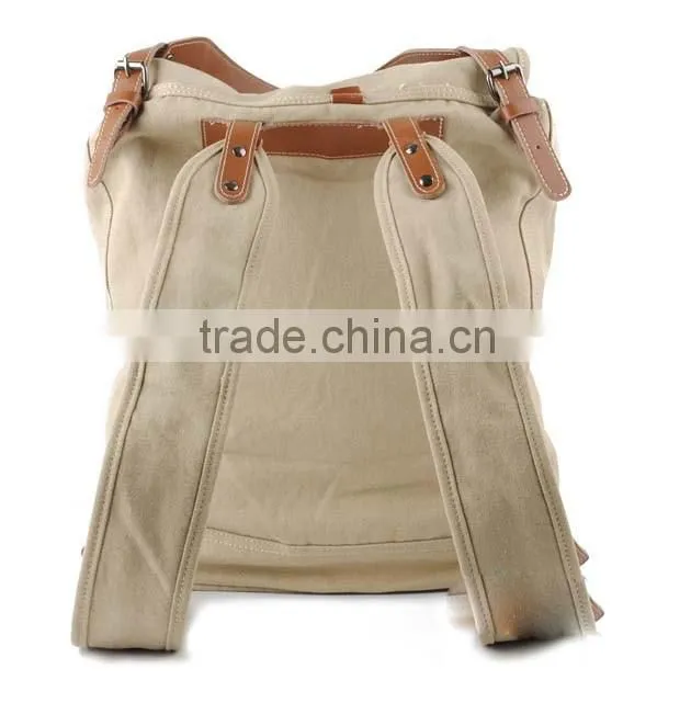 Stylish Leather Stripe Canvas School Bag