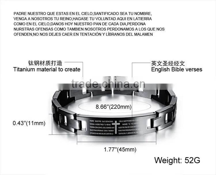 The Spanish cross in the bible the Lord's prayer bracelets corrosion of stainless steel bangles for men