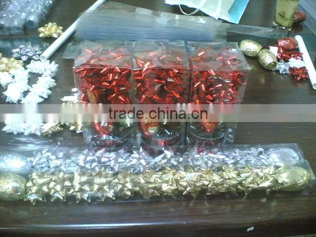 2015 Pretty Metallic Star Ribbon Bows And Easter Egg Sets with Satin Ribbon Tinsels for Gift Packing