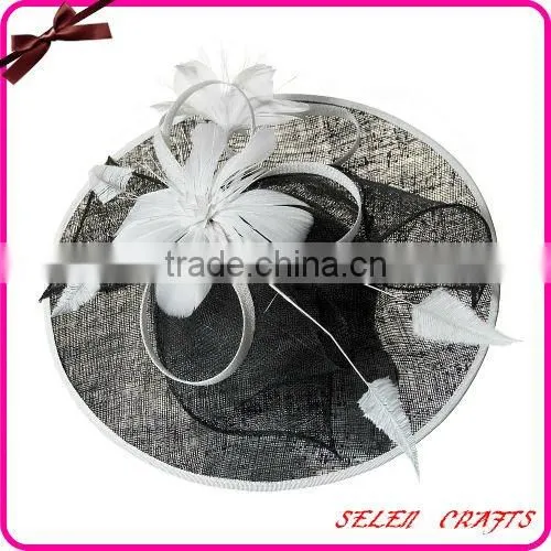 Fancy Sinamay Hat with White Ribbon Decorated