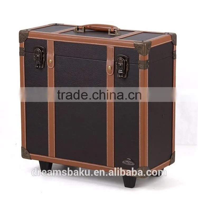 Professional make-up case, hair stylist cosmetic display case with trolley and many trays