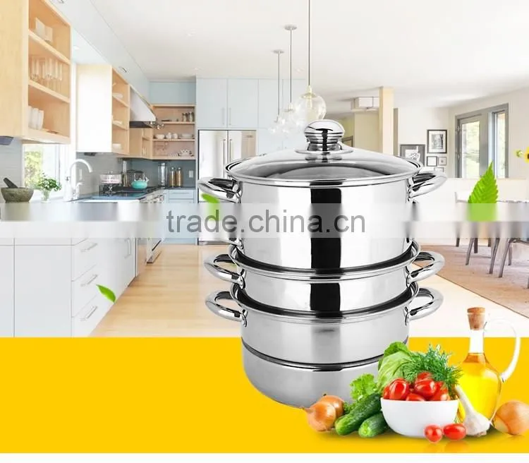 caitang shencai stainless steel 4layer steamer pot with glass lid cover