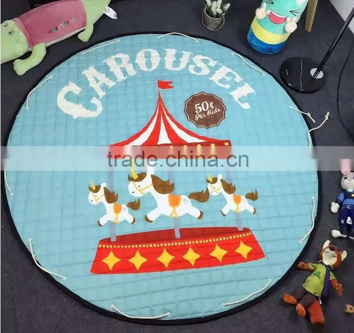 Fashion Cartoon Kids Toys Organizer Portable Children Baby Play Mat With Sides