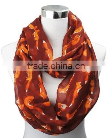 205 Foreign Trade New Loop Shawl Cute Animal Fox Print Women Fashion Scarf