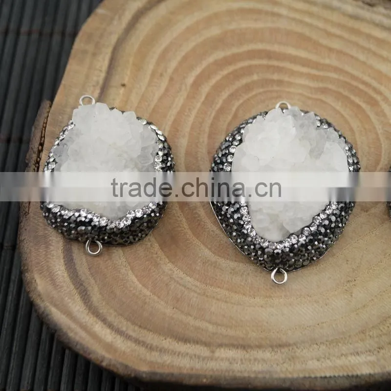 LFD-0014B Natural Druzy Drusy Quartz Stone Pave Rhinestone Crystal Connector Beads Jewelry For Making Bracelet necklace