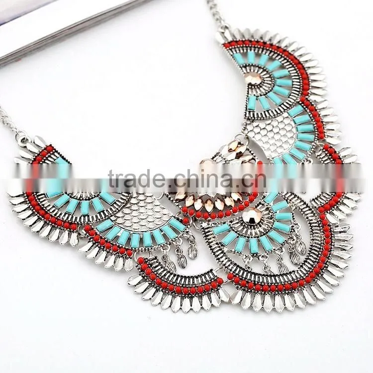 2016 Hot Sale Personality Silver Plated Geometric Pendant Multilayer Tassel Big Jewelry Set
