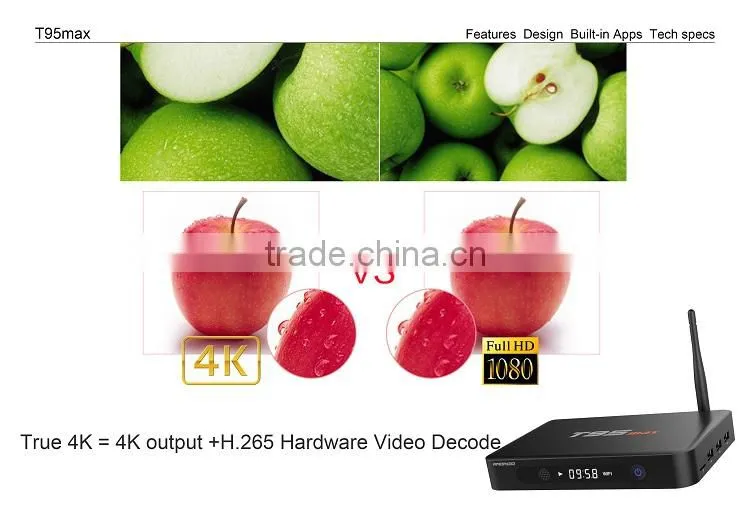 T95MAX 1000M network kodi 16.0 2G ROM 16G RAM miracast android5.1 tv box with wifi antenna
