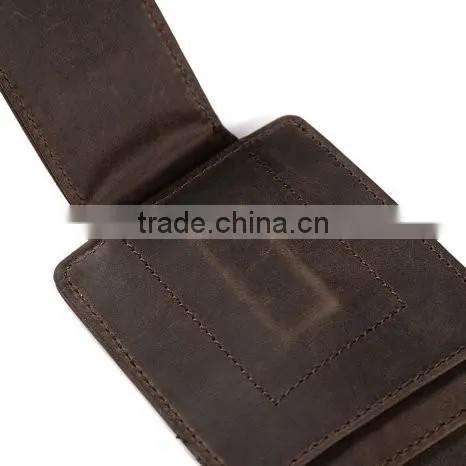 Fashion Custom Brown Genuine Crazy Horse Leather Money Clip Wallet with Magnet