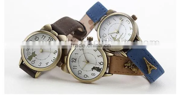 Fashion cute cat small case leather watches for teenagers