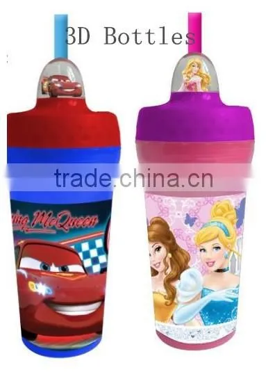 BPA free Custom Design 3D Printing Plastic bottle for Kid with Straw