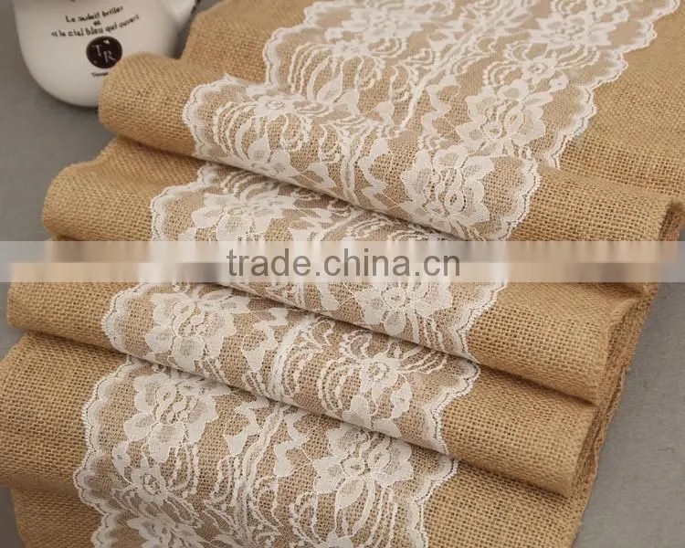 30*275cm Extra Large Burlap Tablecloth With Lace,Jute Burlap Trimming For Decoration