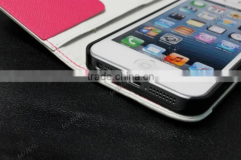 Colorful PU leather book case for iphone 5 with Card Slots inside