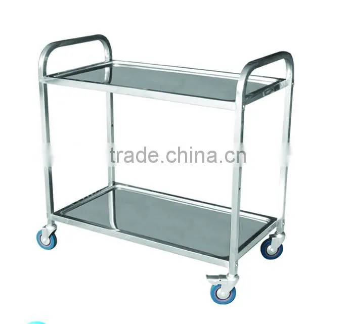 2 layers stainless steel food trolley
