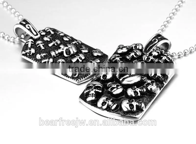 Men's Stainless Steel Gothic Skull Dog Tag Biker Pendant Necklace with 24" Link Chain