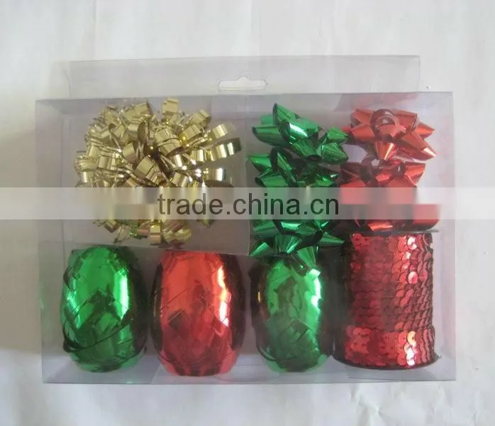 HOT SALE 12PCS Gold/ Silver/ Red/ Green Glitter Pom Pom Ball Gift Ribbon Bows Pack