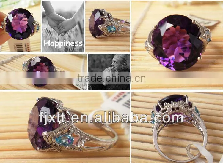Custom Design Fashionable 925 Sterling Silver Big Amethyst Ring