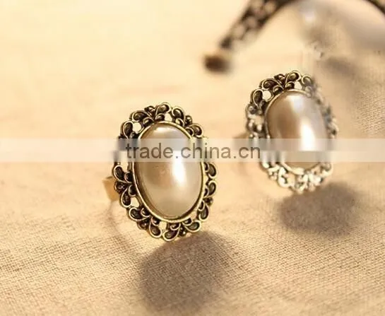 Sweety Girls'Jewelry Fresh Water Pearl Multi Gem Stone Halo Plated Vintage Engagement Ring WholeSale