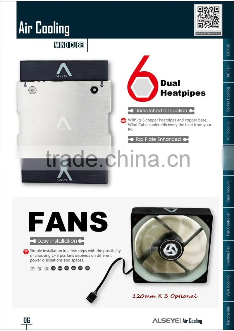 Alseye AB0101 manufacture cpu heatsink fan WIND CUBE air cooling