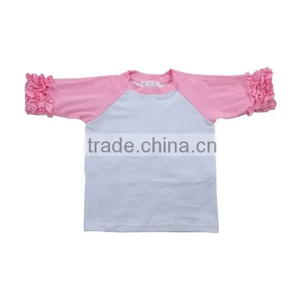 wholesale children's boutique clothing kids tshirt round neck ruffle raglan shirt deisgn children t shirt